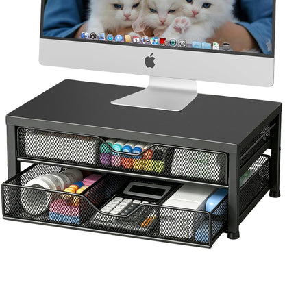 OPNICE Computer Monitor Stand Riser, Desk Organizer with Drawer, Printer & Laptop Stand, Office Desk Accessories & Workspace Desktop Organizers Storage for Office Supplies(Brown)