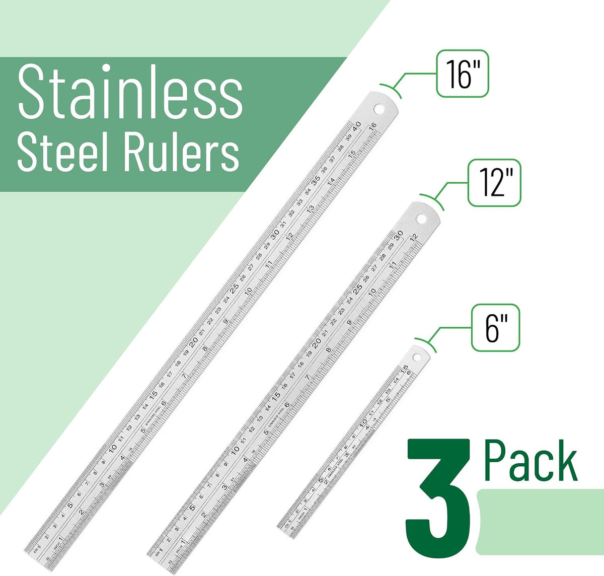 Mr. Pen- Metal Straight Edge Ruler, 3 pcs, 6", 12", 16"