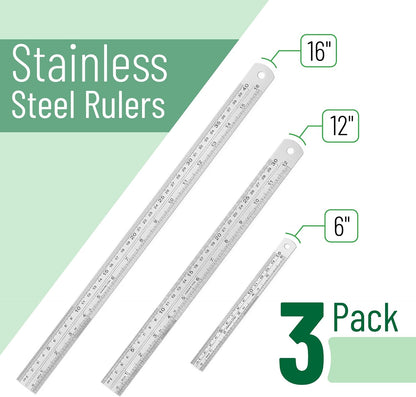 Mr. Pen- Metal Straight Edge Ruler, 3 pcs, 6", 12", 16"