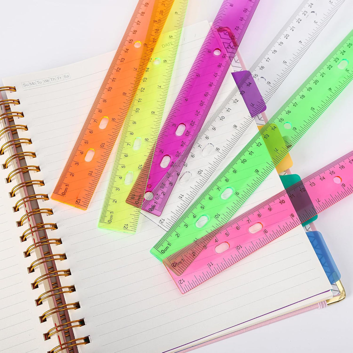 Rulers with Holes for Three-Ring Binders for School Supplies, Flexible Ruler 12 Inch for Classroom, Matrix Ruler Clear 6 Pack