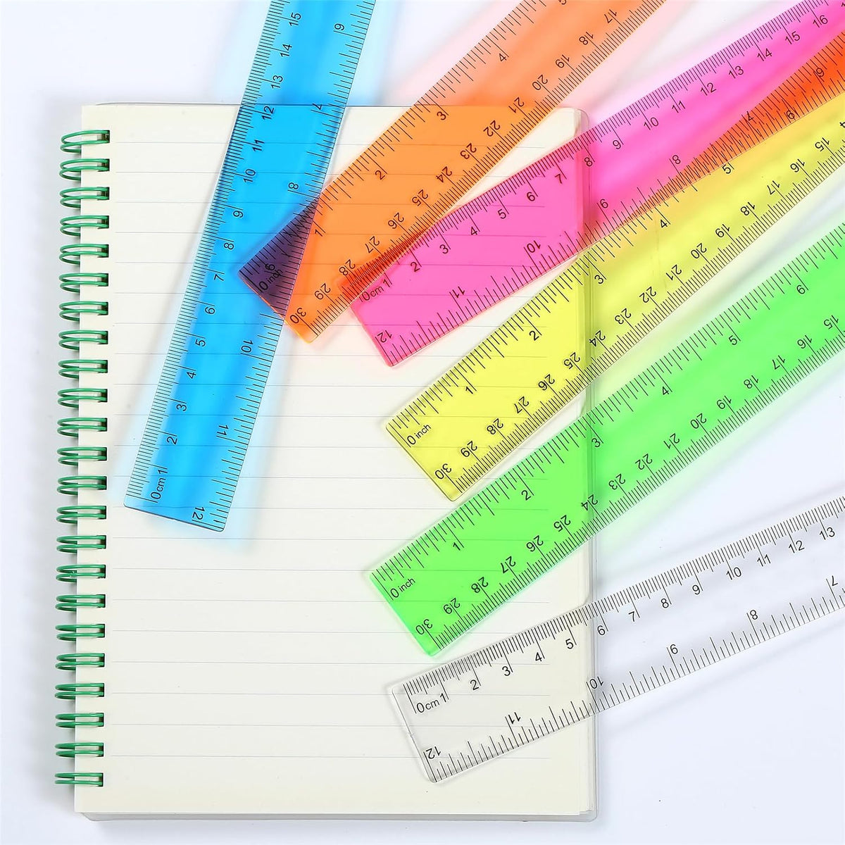 8pcs Color Transparent Ruler Plastic Rulers,Ruler 12 Inch with Inch and Metric Graduations,Suitable for Engineering Drawings and Offices Family.
