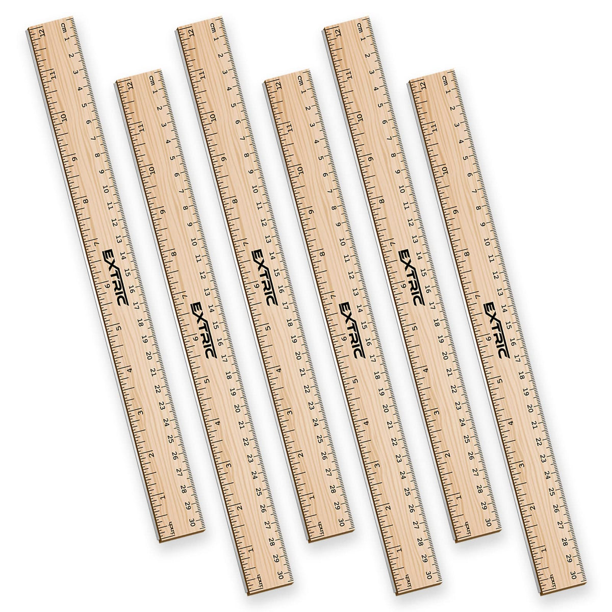 EXTRIC Ruler 12 Inch Wooden Ruler with Metal Edge for Kids 4 Pack