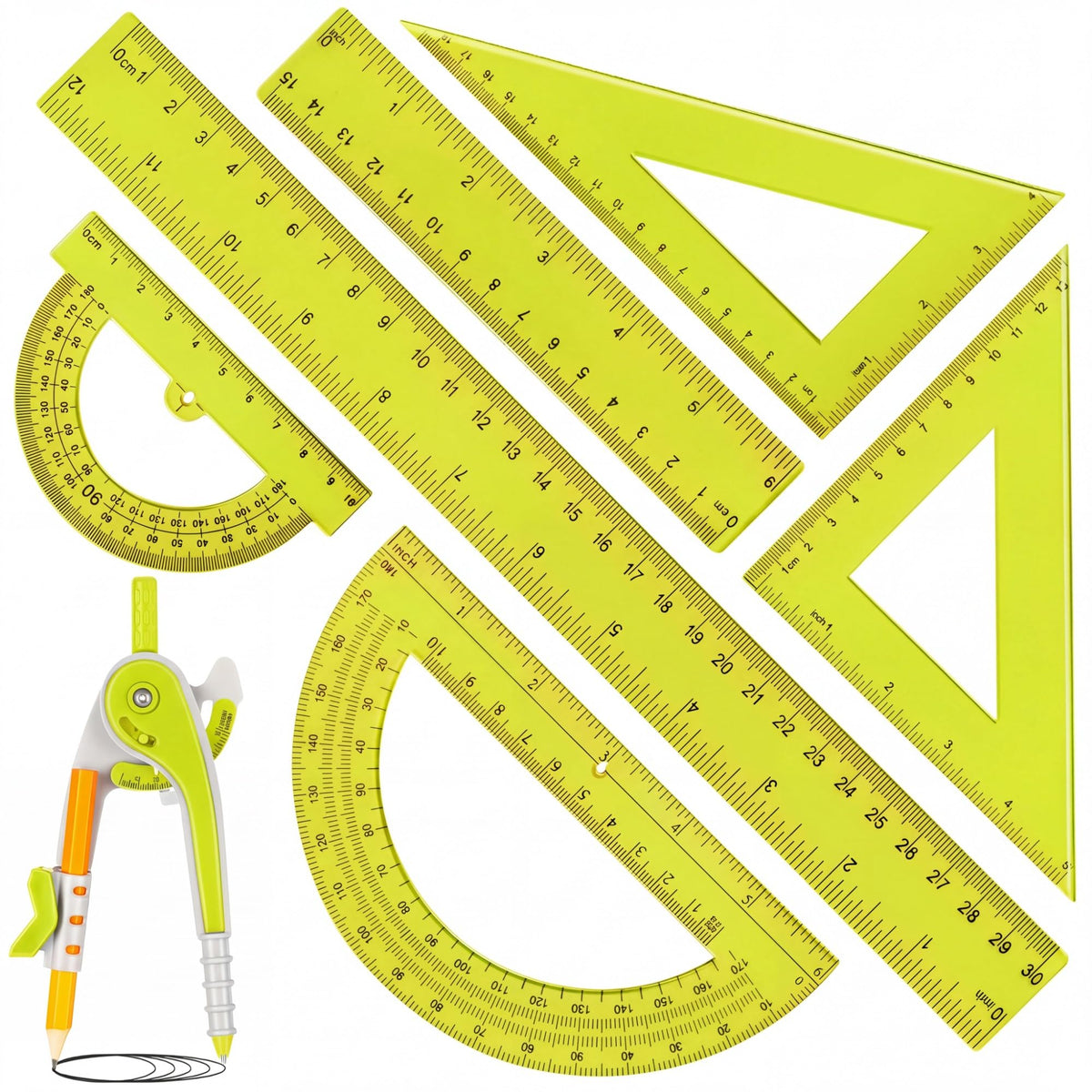 Zonon 7 Pcs Geometry Math Set with Compass Protractor Rulers, Pink