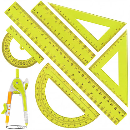 Zonon 7 Pcs Geometry Math Set with Compass Protractor Rulers, Pink