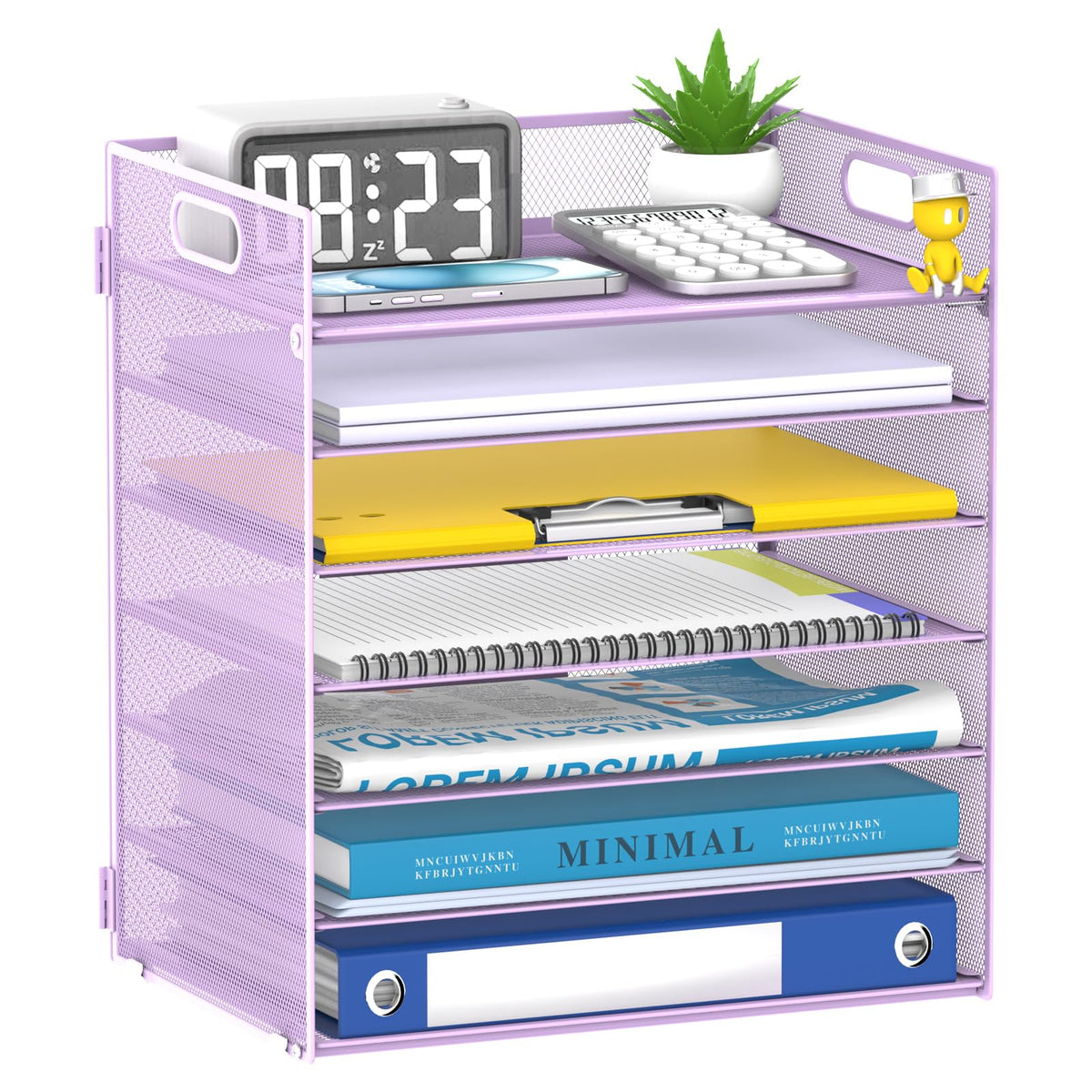 7 Tier Paper Organizer for Desk with Letter Trays & Handle Black