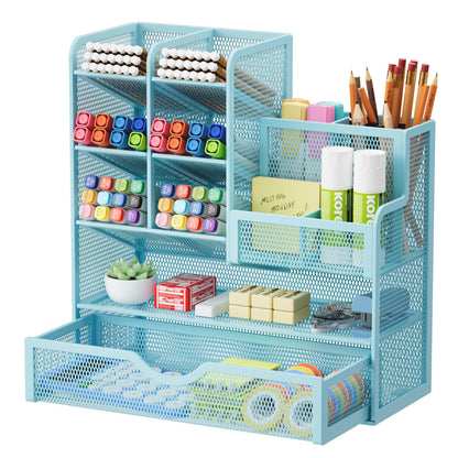 Marbrasse Mesh Pen Holder for Desk, Multi-Functional Pencil Organizer with Drawer, Desk Organizers and Accessories for Office Art Supplies (Black)