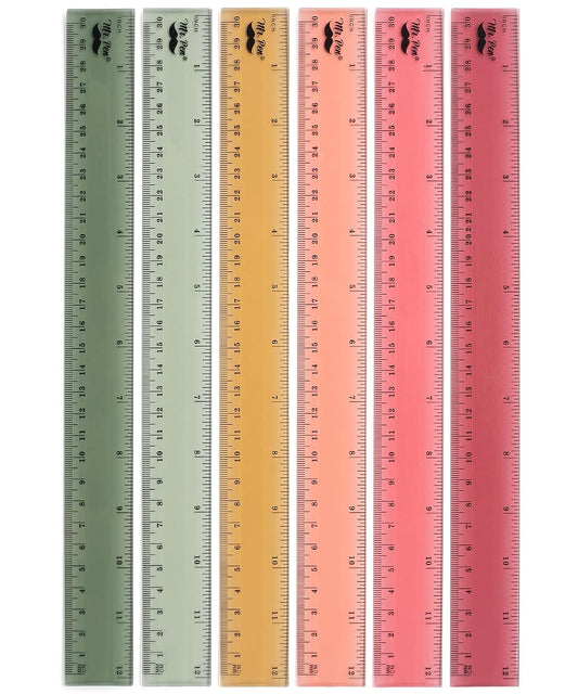 Mr. Pen- Ruler, 12 inch Ruler, 6 Pack, Vintage Colors, Clear Rulers 12 Inch