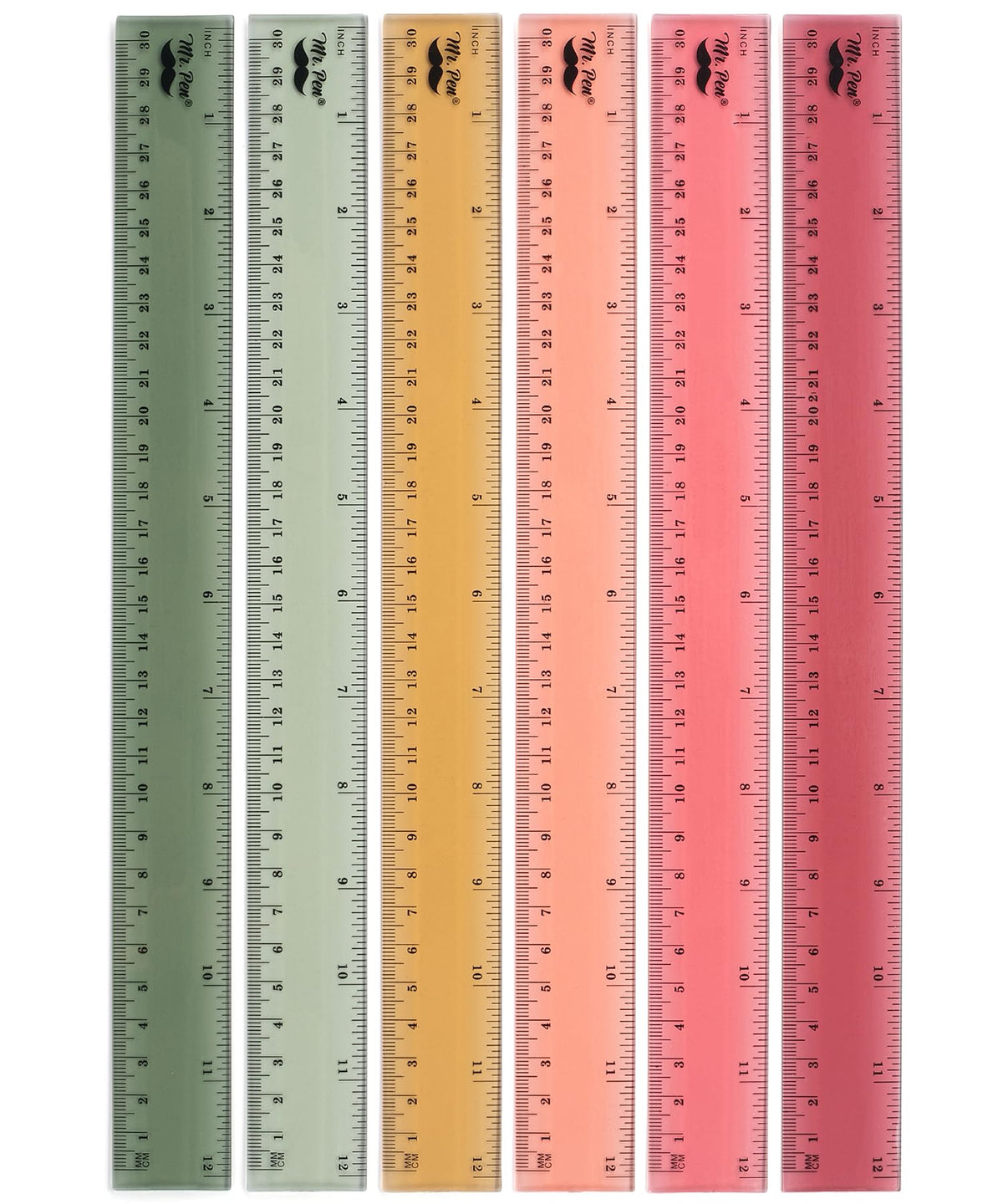 Mr. Pen- Plastic Ruler Set, 6 Pack, 12 Inch, Pastel Colors