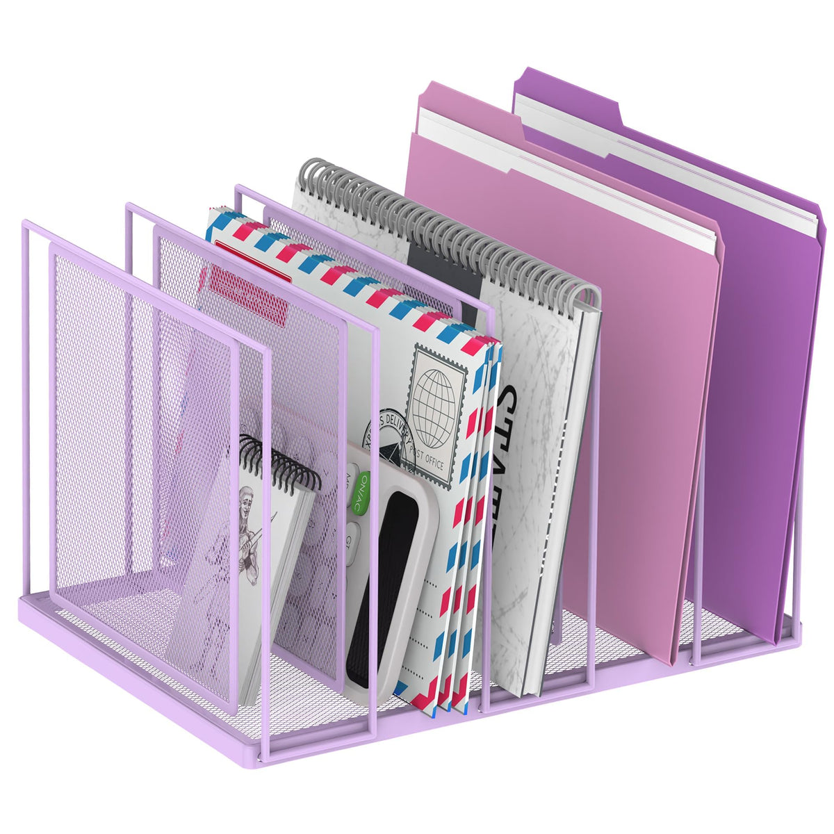 File Organizer for Desk, 5-Section Vertical File Sorter, Paper Holder Organizer Standing Metal File Folder for Office Home Classroom, Black