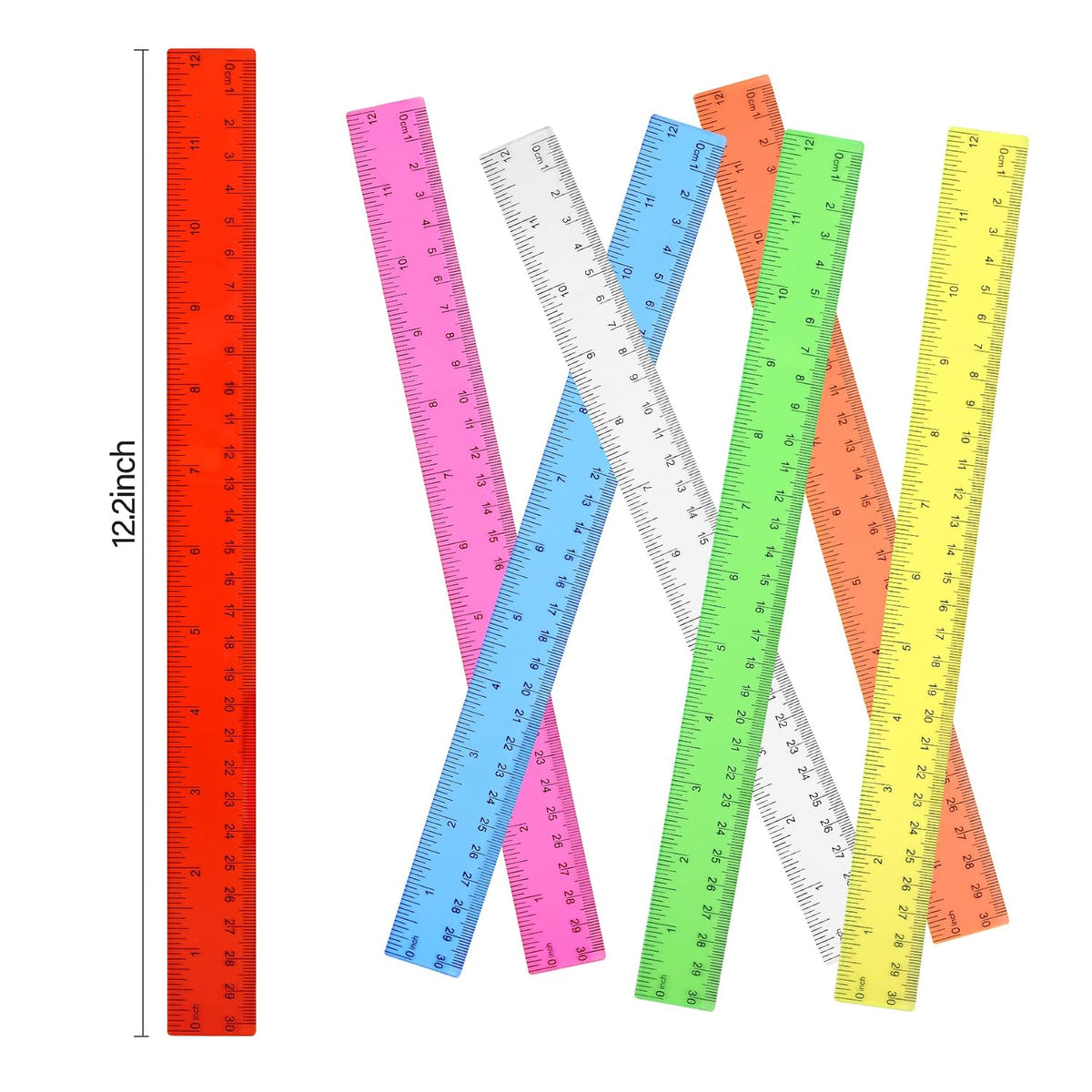 Unjoo Clear Plastic Ruler 12 Inch Straight Rulers, Assorted Colors (8 Pack)