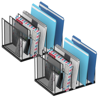 File Organizer for Desk, 5-Section Vertical File Sorter, Paper Holder Organizer Standing Metal File Folder for Office Home Classroom, Black