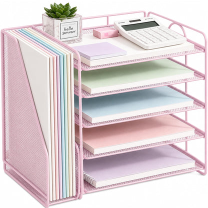OPNICE Desk Organizer, 6-Tier Paper Organizer Letter Tray, Gold