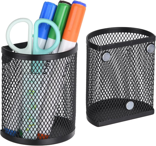 LUCYCAZ 2 Pack Magnetic Pencil Holder, Metal Stainless Steel Pen Basket