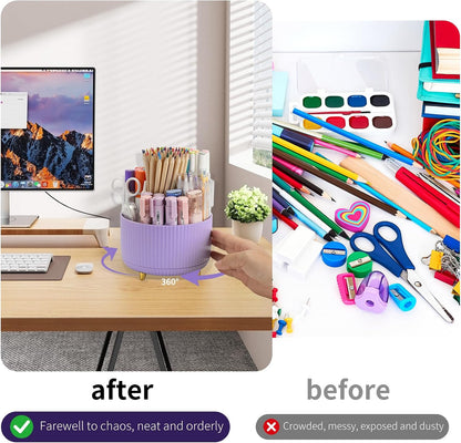 Camelmother 360°Rotating Pen&Pencil Holder For Desk With 5Slots Cute Office