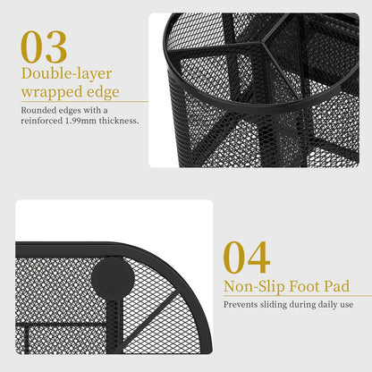 SUPEASY Mesh Desk Organizer, Pen Holder for Desk with 2 Drawers, Black