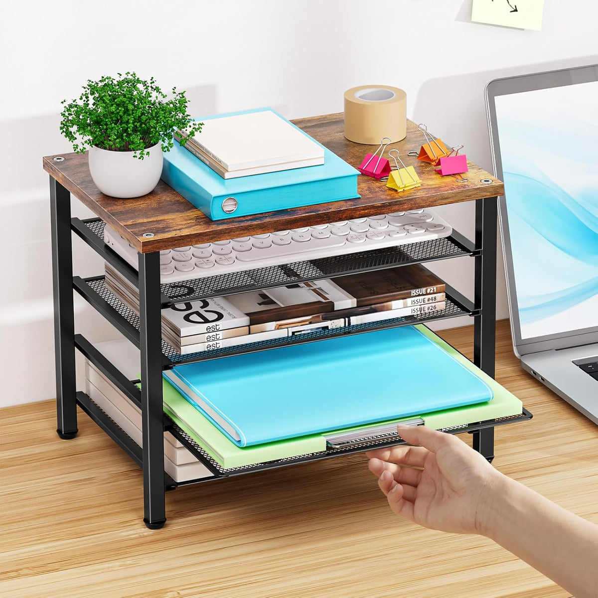 Marbrasse Wooden Desk Organizer, 5 Tier Paper Organizer Letter Tray, Brown