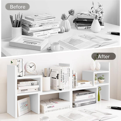 Jerry & Maggie - Desktop Organizer Office Storage Rack Adjustable Wood Display Shelf | Birthday Gifts - Toy - Home Decor | - Free Style Rotation Display - True Natural Stand Shelf (White)