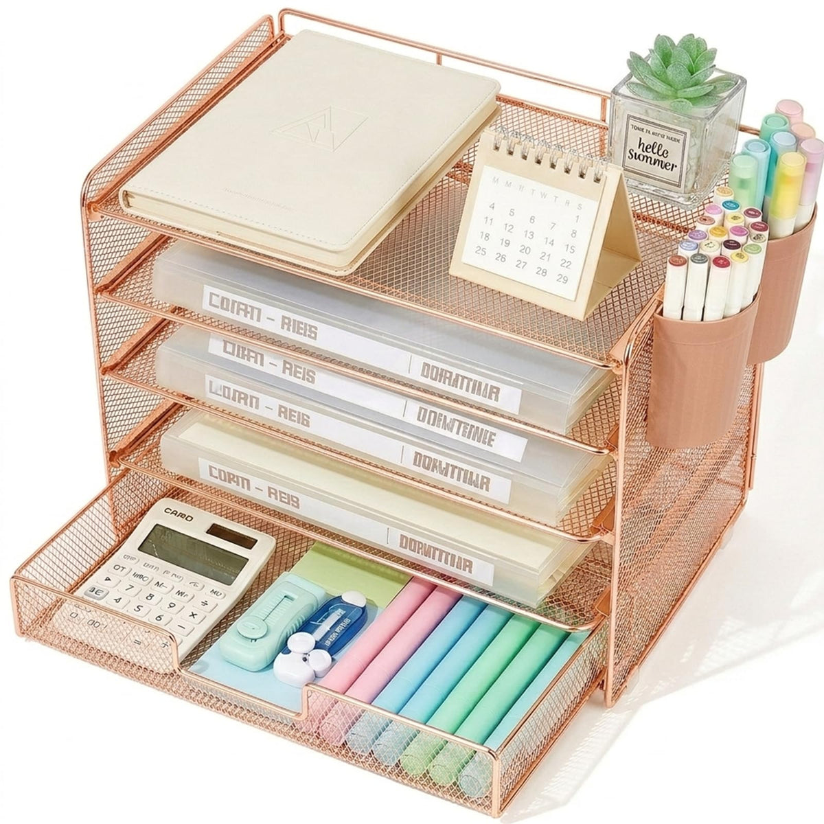 LEKETREE Desk Organizers and Accessories, 5-Tier Paper Letter Tray Organizer with File Holder, Desktop Organizer for Office Supplies (Black)