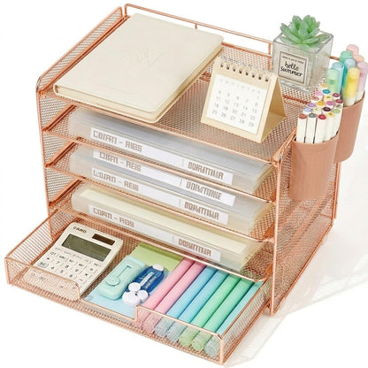 LEKETREE Desk Organizers and Accessories, 5-Tier Paper Letter Tray Organizer with File Holder, Desktop Organizer for Office Supplies (Black)