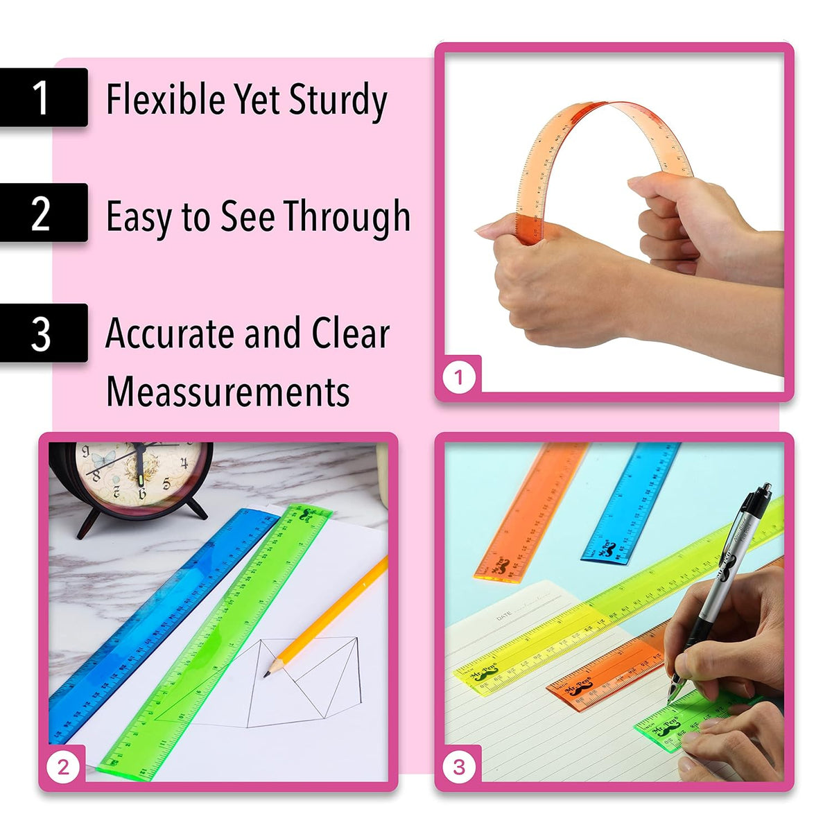 Mr. Pen- Plastic Rulers, 12 Inch, 6 Pack, Assorted Colors