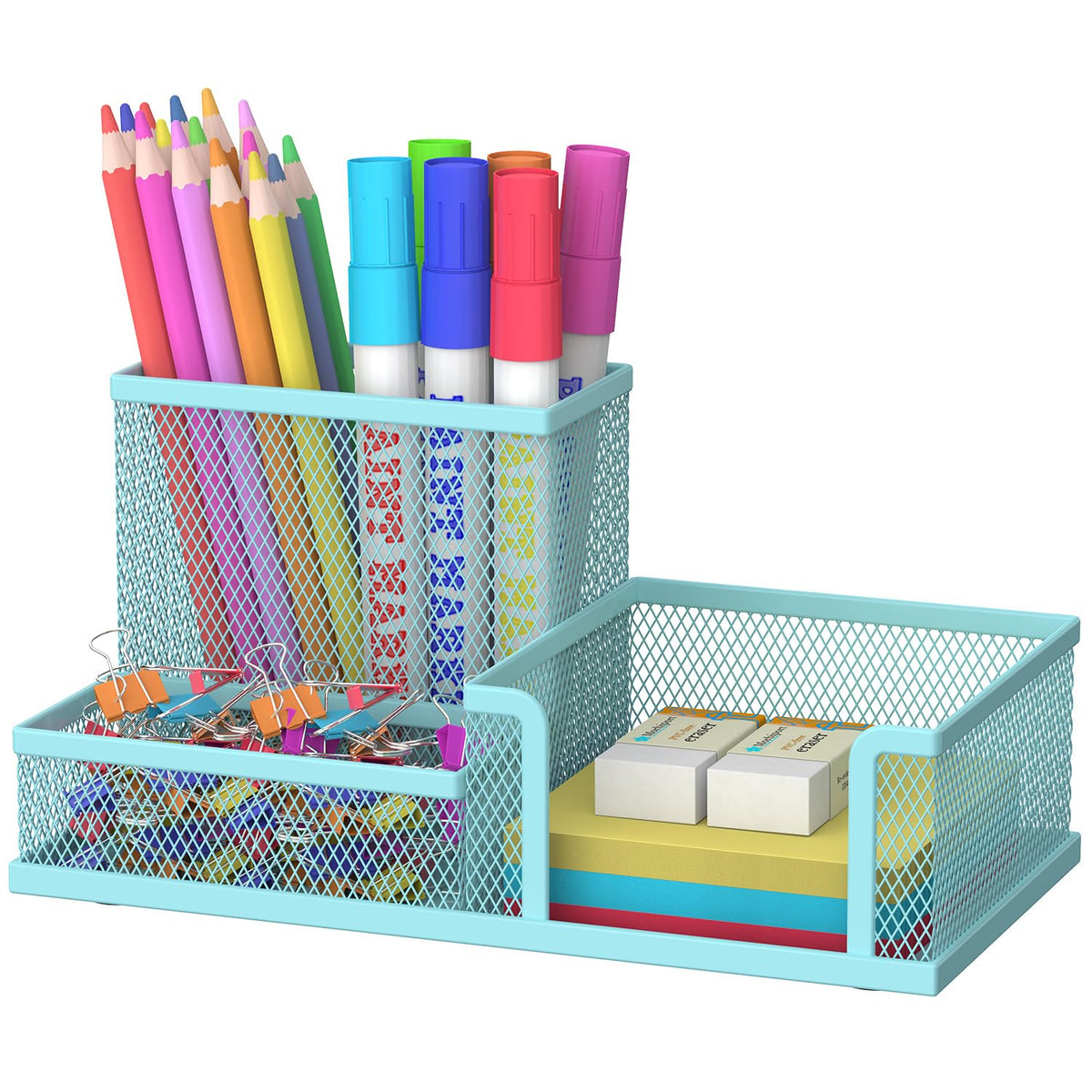 SUPEASY Pen Holder Desk Organizer, Office Supplies Pencil Holder with 3 Compartments, Desk Accessories and Workspace Organizers for Home School Classroom, Black