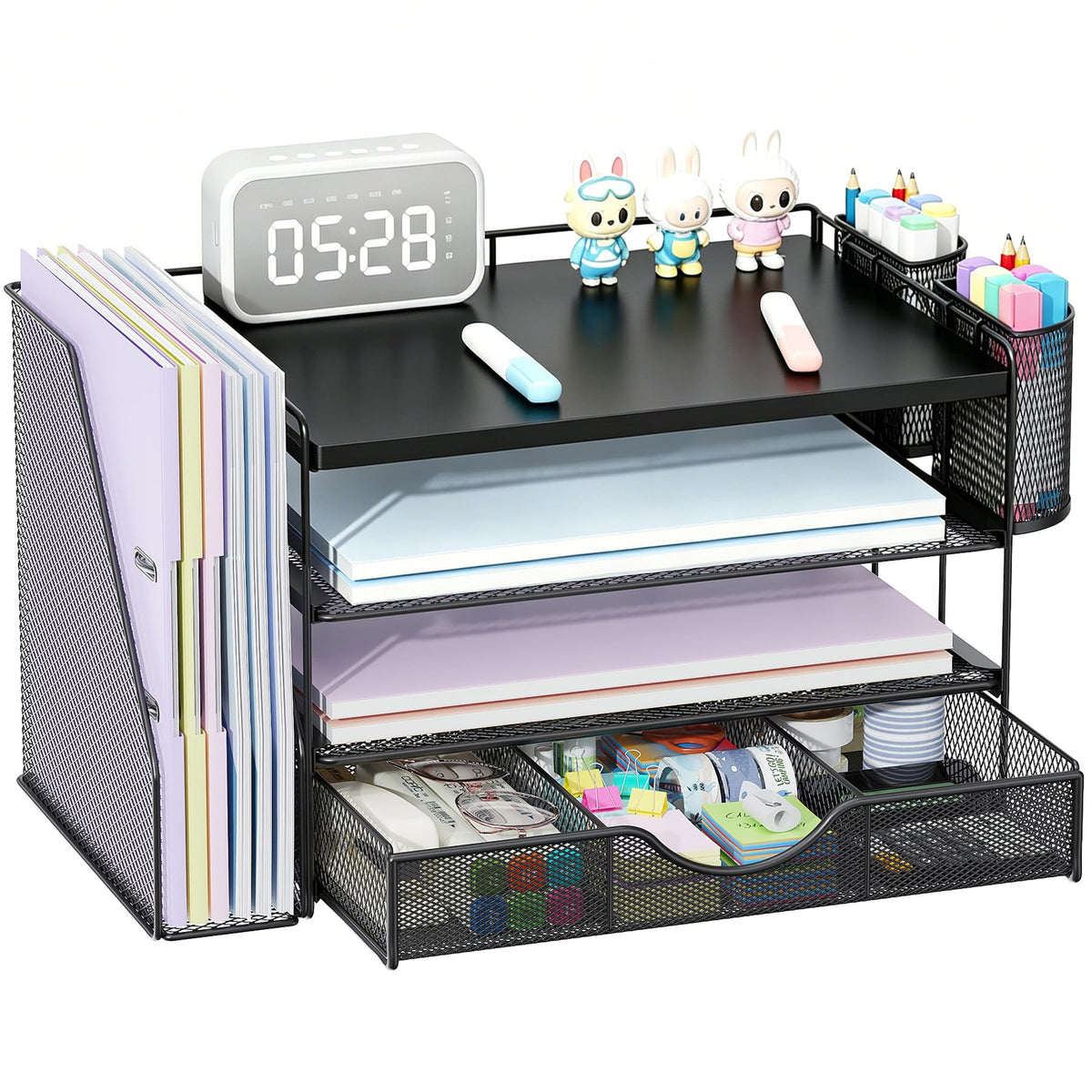 Wood Desk Organizers and Accessories with File Holder & Catalog Racks