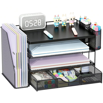 Wood Desk Organizers and Accessories with File Holder & Catalog Racks