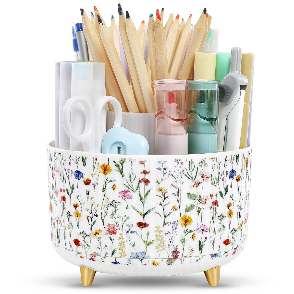 SKYDUE 360 Rotating Purple Pen & Art Supply Organizer - 5 Slot Desk Organizer for Office, School, Home