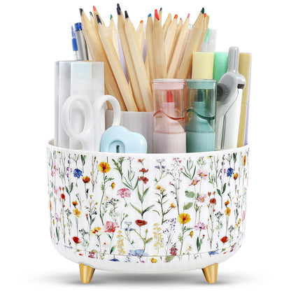 SKYDUE 360 Rotating Purple Pen & Art Supply Organizer - 5 Slot Desk Organizer for Office, School, Home