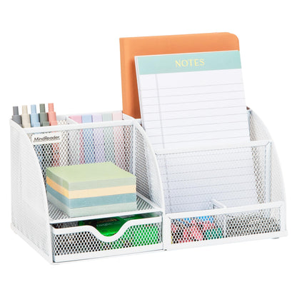 Mind Reader 7-Compartment Desktop Organizer, Metal Mesh Desk Organizer for Pens, Sticky Notes, Mail and Office Supplies, Black