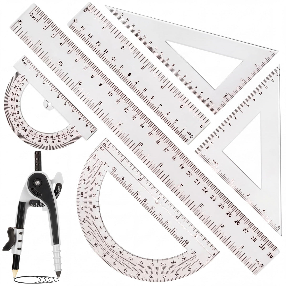Zonon 7 Pcs Geometry Math Set with Compass Protractor Rulers, Pink
