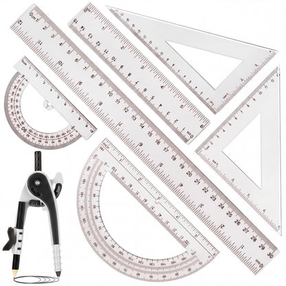 Zonon 7 Pcs Geometry Math Set with Compass Protractor Rulers, Pink