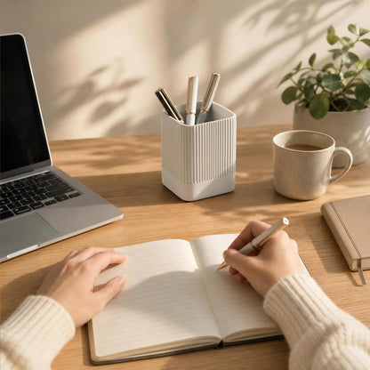 KIBAGA Aesthetic Pen Holder for Desk - Modern Concrete Pencil Holder & Cup