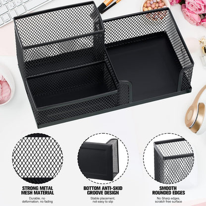 Ferraycle 4 Pcs Mesh Desk Organizer 3 Compartments Mesh Metal Pen Holder