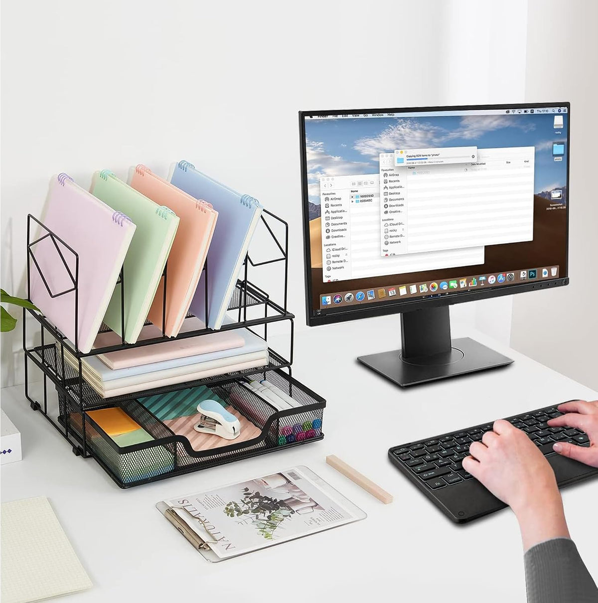 Desk Organizers and Accessories, 2-Tier Desk Organizer with Drawer, Black