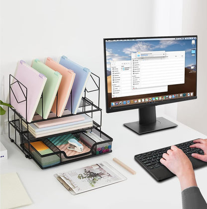 Desk Organizers and Accessories, 2-Tier Desk Organizer with Drawer, Black
