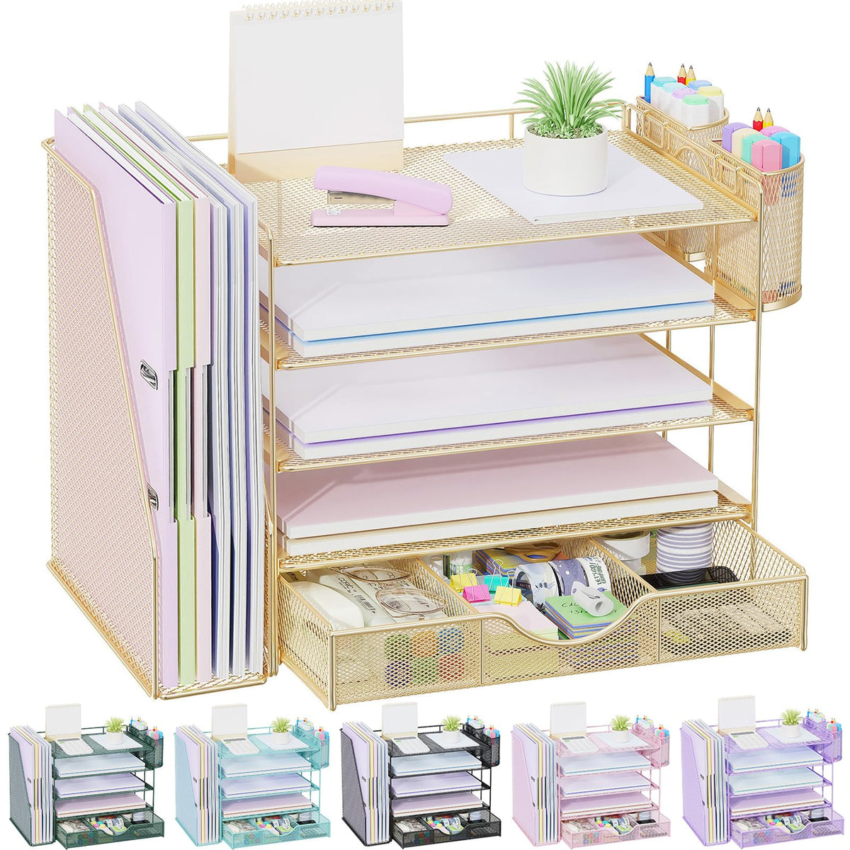 gianotter Metal Mesh Desk Organizers and Accessories with File Holder