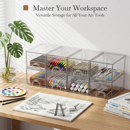 8 Pack Small Clear Stackable Acrylic Storage Boxes & Drawers