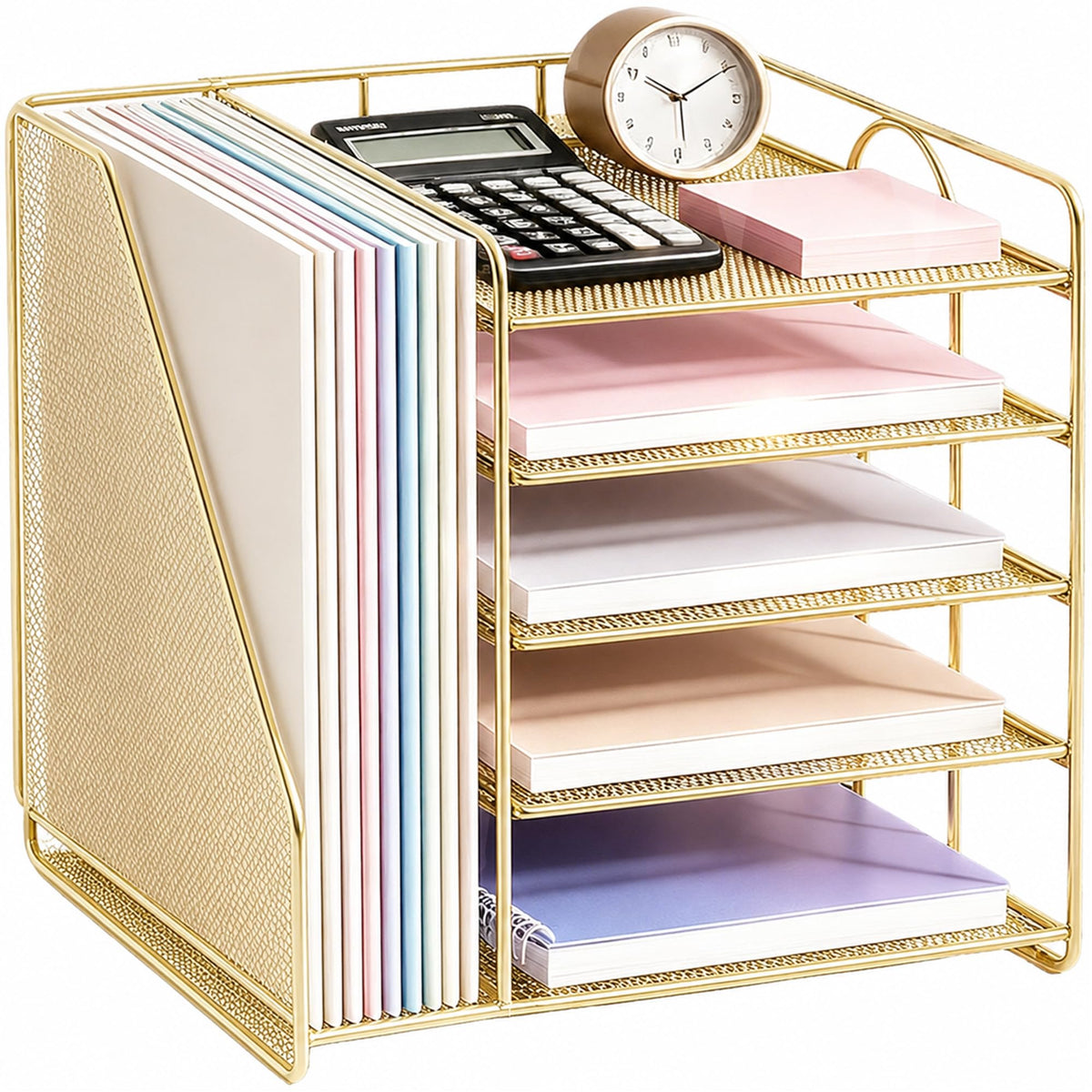 OPNICE Desk Organizer, 6-Tier Paper Organizer Letter Tray, Gold