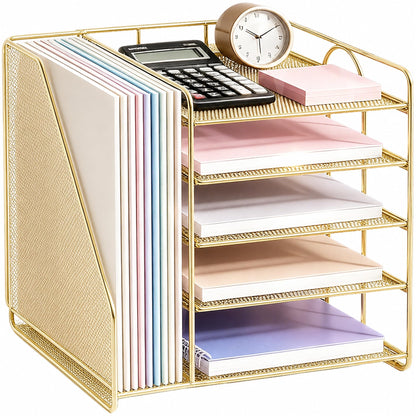 OPNICE Desk Organizer, 6-Tier Paper Organizer Letter Tray, Gold
