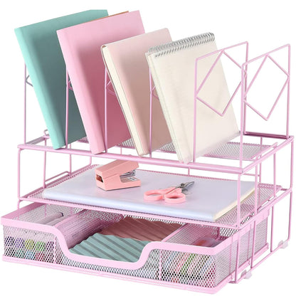 Desk Organizers and Accessories, 2-Tier Desk Organizer with Drawer, Black