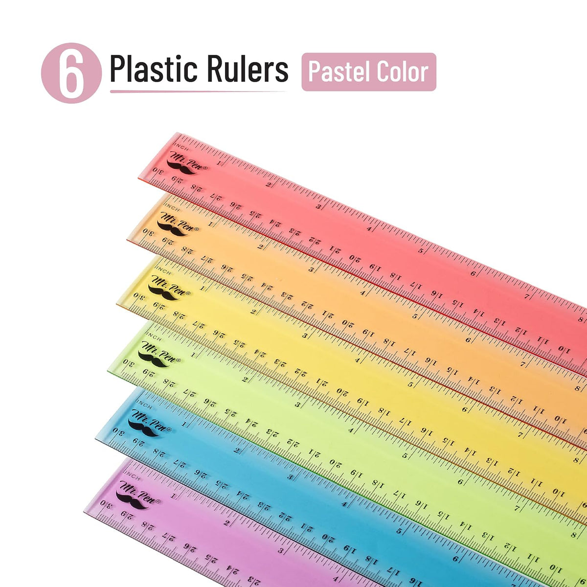 Mr. Pen- Plastic Ruler Set, 6 Pack, 12 Inch, Pastel Colors