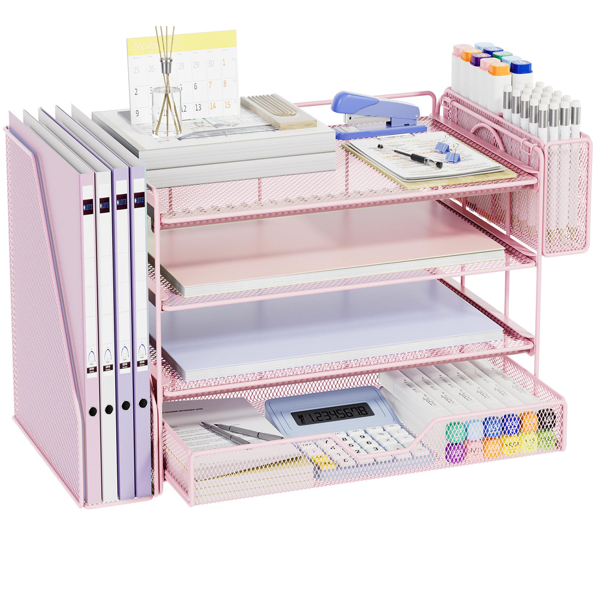 5-Tier Desk File Organizer with Drawer & Pen Holder (Black)