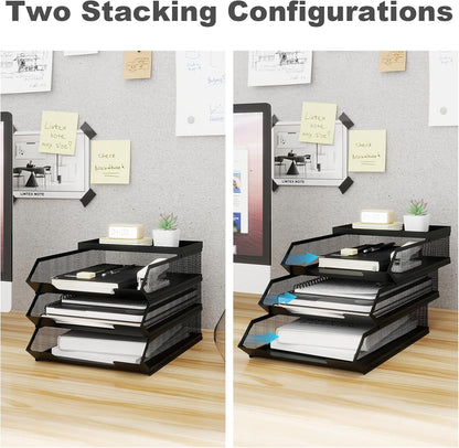 Natwind 3-Tier Stackable Metal Mesh Paper Organizer with Sliding Tray,Black