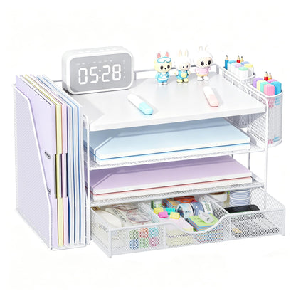 Wood Desk Organizers and Accessories with File Holder & Catalog Racks