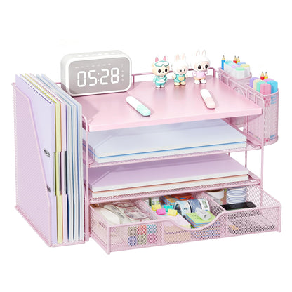 Wood Desk Organizers and Accessories with File Holder & Catalog Racks