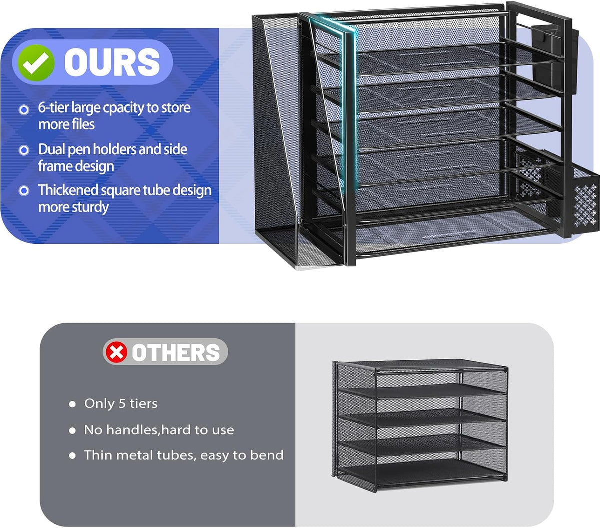 Simple Trending Desk File Organizer, 6-Tier Paper Organizer for Desk, Black