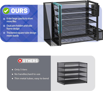 Simple Trending Desk File Organizer, 6-Tier Paper Organizer for Desk, Black