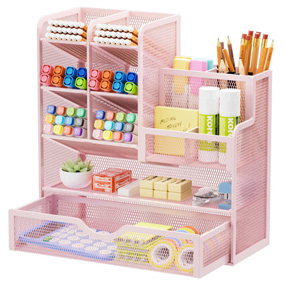 Marbrasse Mesh Pen Holder for Desk, Multi-Functional Pencil Organizer with Drawer, Desk Organizers and Accessories for Office Art Supplies (Black)