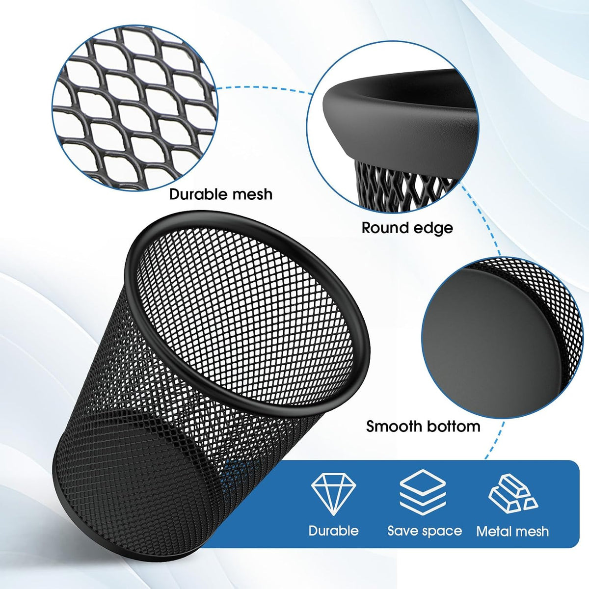 MaxGear Pen Holder for Desk 2 Pack, Mesh Metal 5.4’’, Makeup Brush Holders